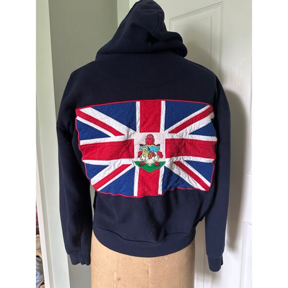 Vintage Davisions of Bermuda Hoodie VTG Y2K Full Zip England flag patch blue - Picture 1 of 16